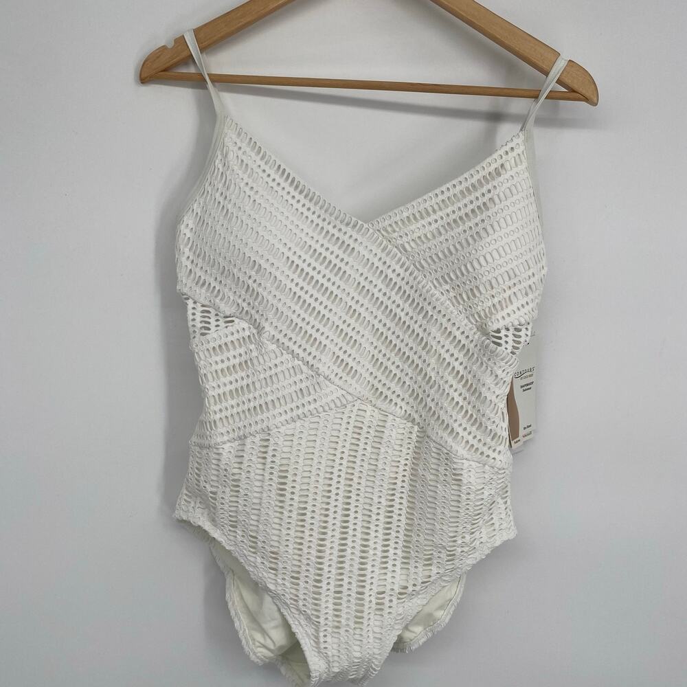 Countors Swimsuit Women 14 White Eyelet Lace Crochet Vacation One Piece Nautical